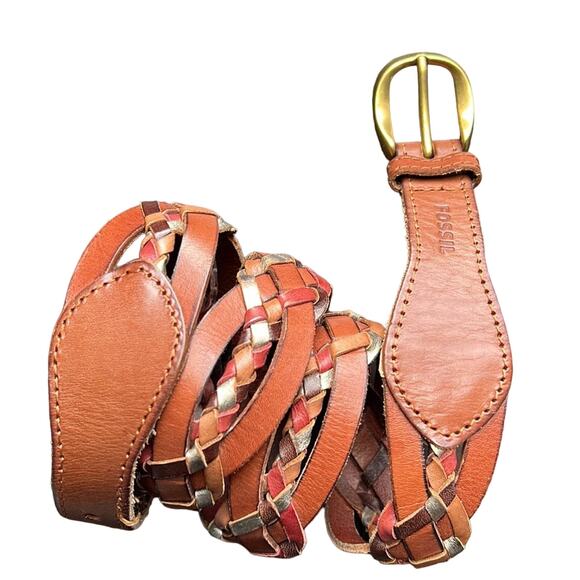 Fossil | Casual Brown Boho Woven Leather Boho Belt Size Medium - Picture 1 of 6